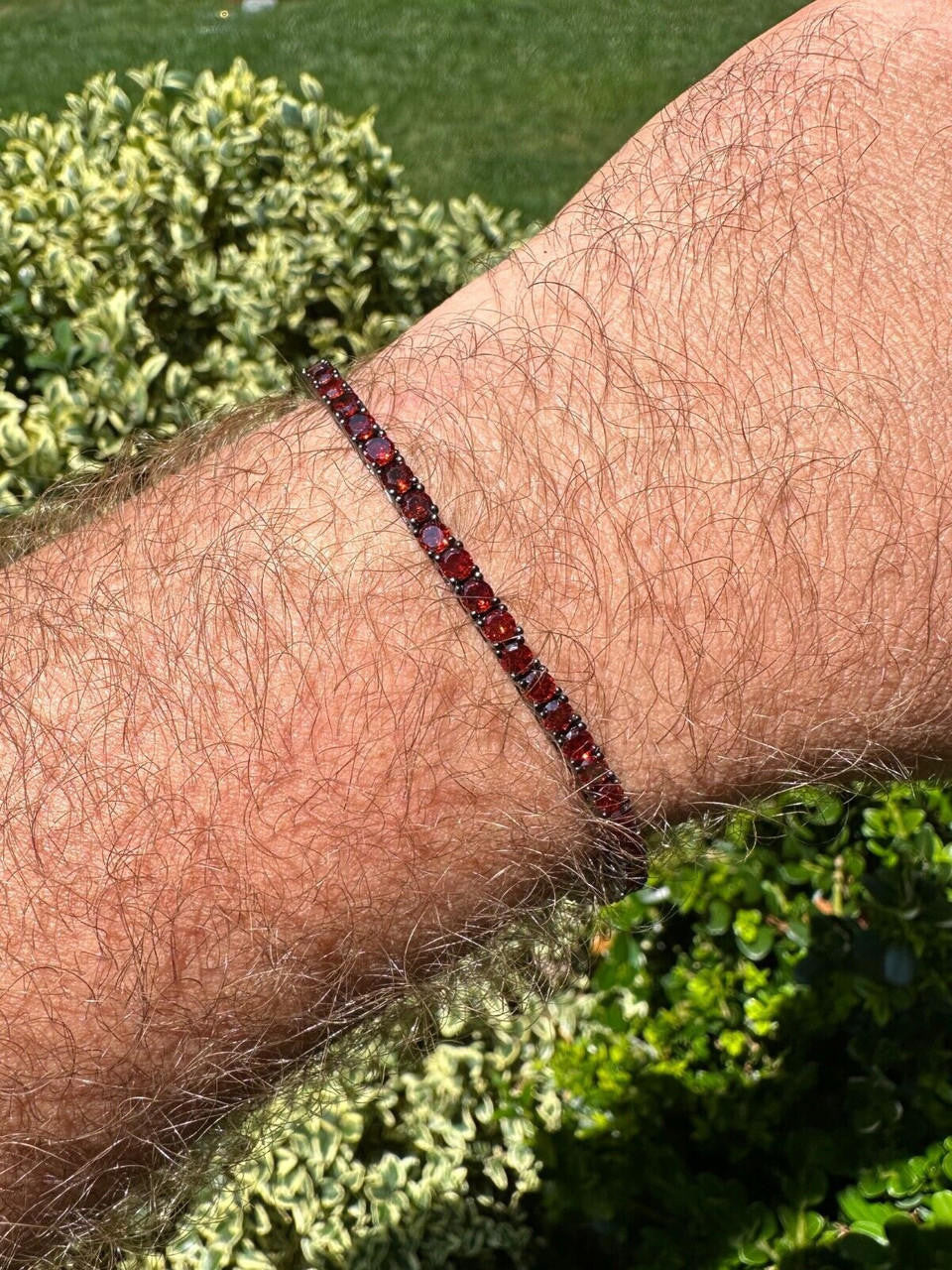 HarlemBling 3mm Deep Red CZ Tennis Bracelet Real Iced 925 Sterling Silver Mens Ladies 6-8.5"