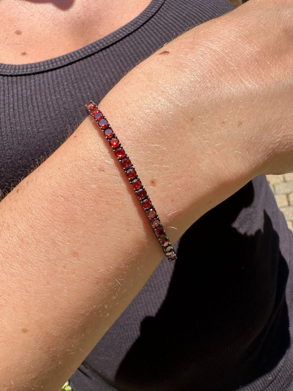 HarlemBling 3mm Deep Red CZ Tennis Bracelet Real Iced 925 Sterling Silver Mens Ladies 6-8.5"