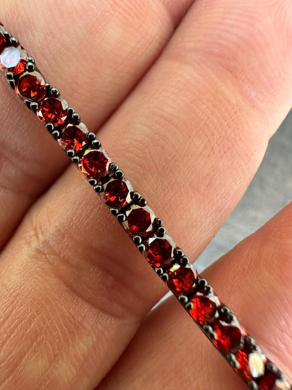 HarlemBling 3mm Deep Red CZ Tennis Bracelet Real Iced 925 Sterling Silver Mens Ladies 6-8.5"