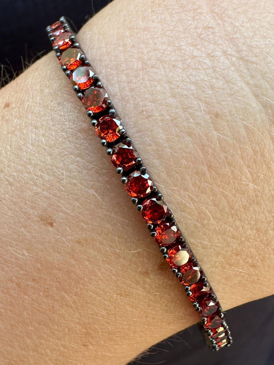 3mm Deep Red CZ Tennis Bracelet Real Iced 925 Sterling Silver Mens