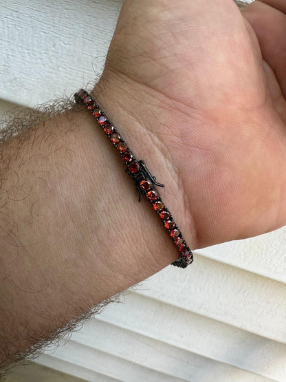 HarlemBling 3mm Deep Red CZ Tennis Bracelet Real Iced 925 Sterling Silver Mens Ladies 6-8.5"