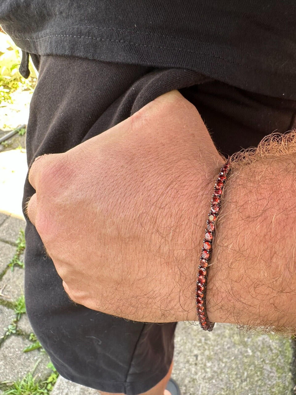 HarlemBling 3mm Deep Red CZ Tennis Bracelet Real Iced 925 Sterling Silver Mens Ladies 6-8.5"