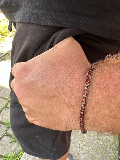 HarlemBling 3mm Deep Red CZ Tennis Bracelet Real Iced 925 Sterling Silver Mens Ladies 6-8.5"
