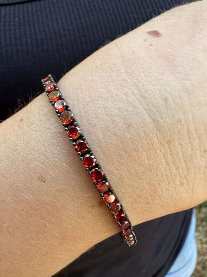 HarlemBling 3mm Deep Red CZ Tennis Bracelet Real Iced 925 Sterling Silver Mens Ladies 6-8.5"