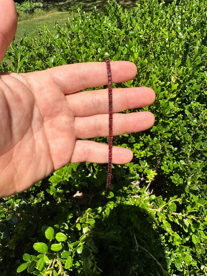 HarlemBling 3mm Deep Red CZ Tennis Bracelet Real Iced 925 Sterling Silver Mens Ladies 6-8.5"