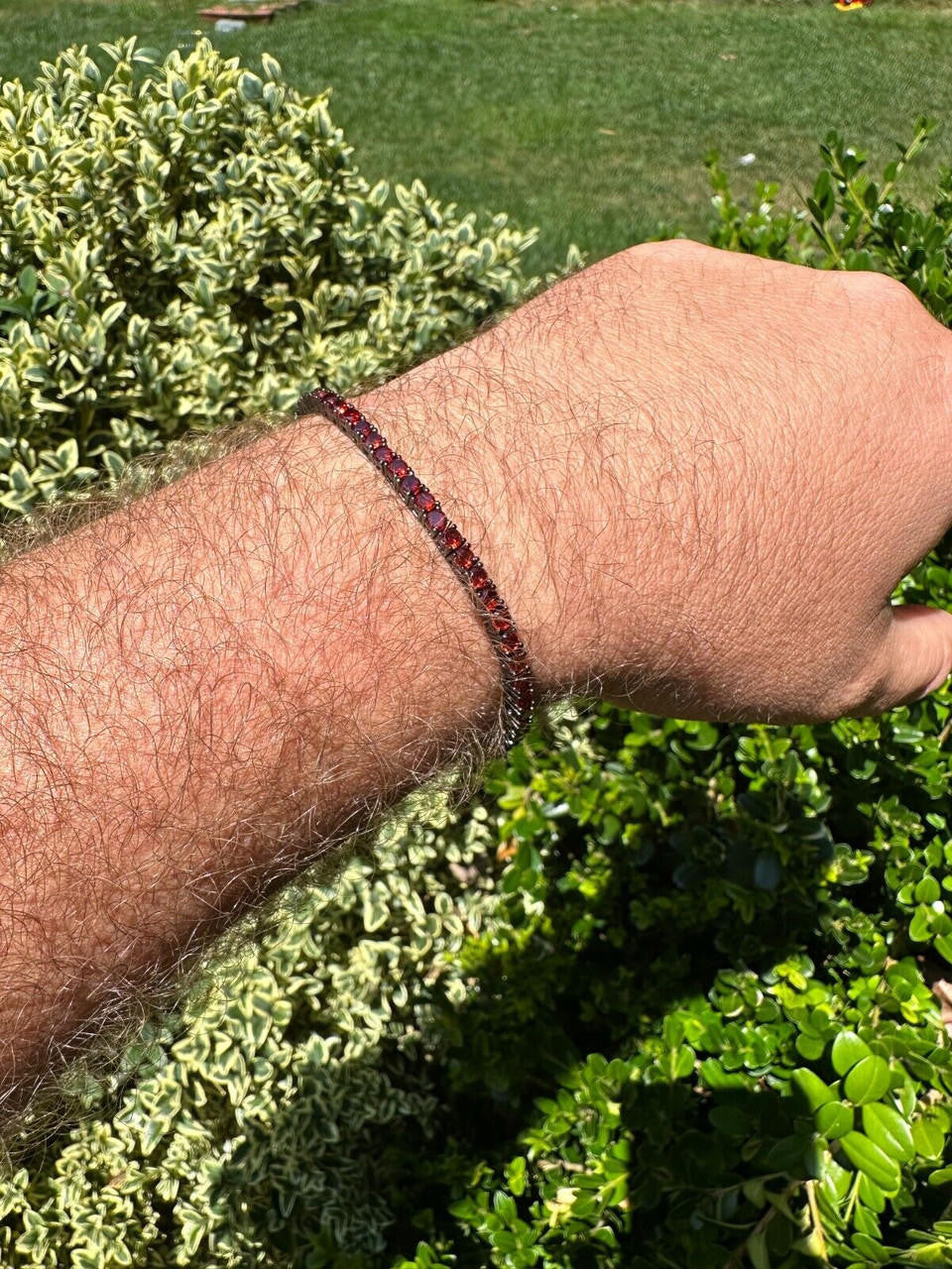 HarlemBling 3mm Deep Red CZ Tennis Bracelet Real Iced 925 Sterling Silver Mens Ladies 6-8.5"