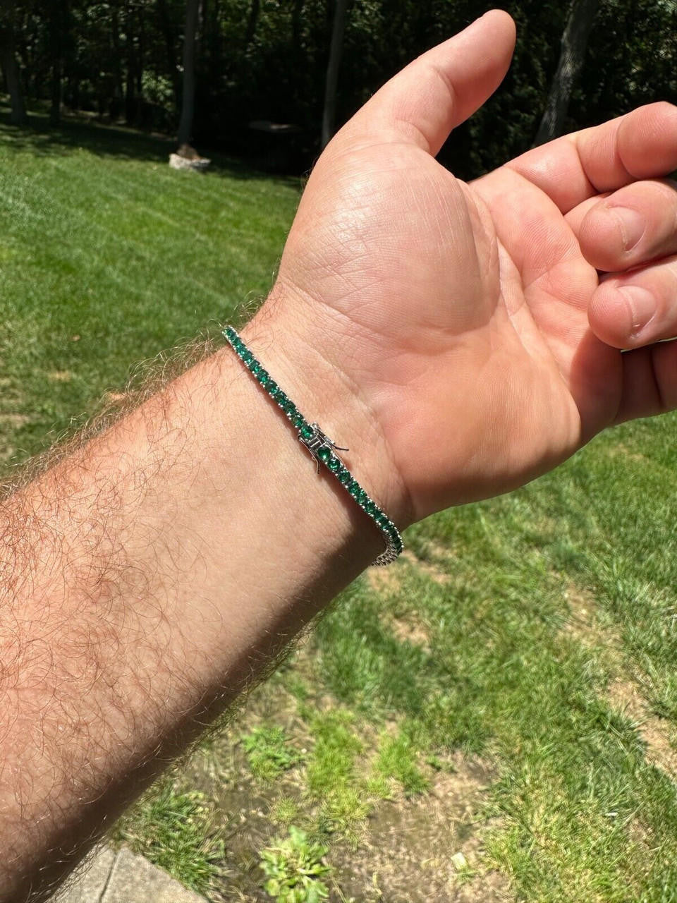 HarlemBling 3mm Green CZ Tennis Bracelet Real Iced 925 Sterling Silver Mens Ladies 6-8.5"