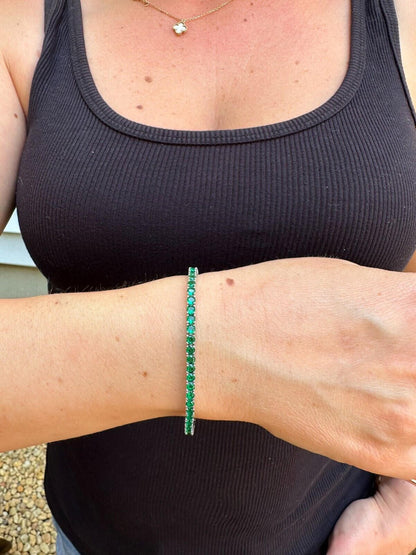 HarlemBling 3mm Green CZ Tennis Bracelet Real Iced 925 Sterling Silver Mens Ladies 6-8.5"