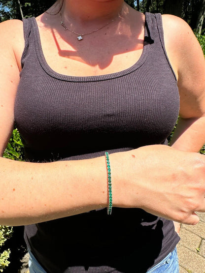 HarlemBling 3mm Green CZ Tennis Bracelet Real Iced 925 Sterling Silver Mens Ladies 6-8.5"