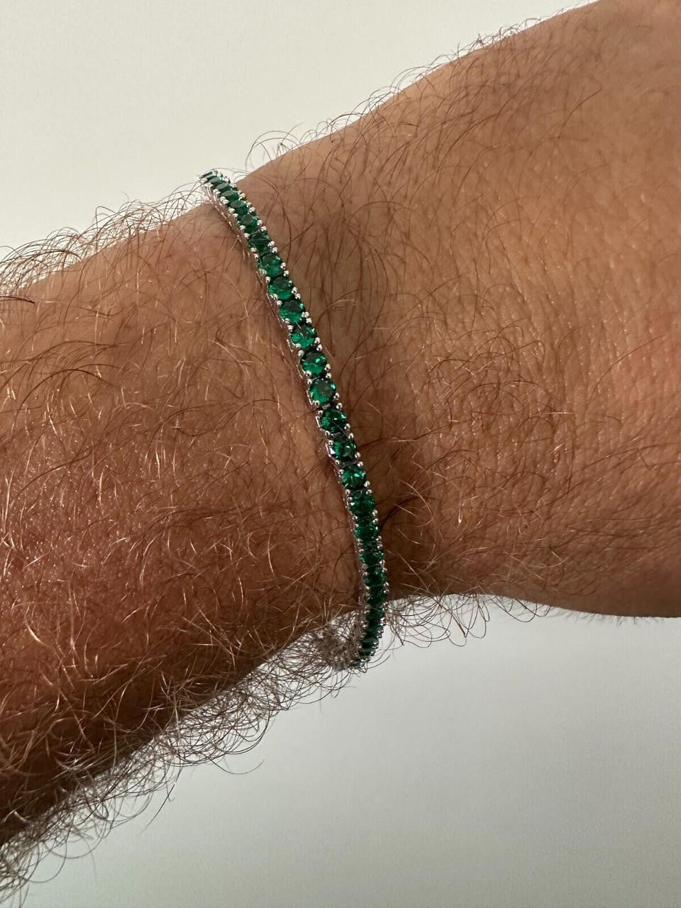 3mm Green CZ Tennis Bracelet Real Iced 925 Sterling Silver Mens