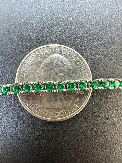 HarlemBling 3mm Green CZ Tennis Bracelet Real Iced 925 Sterling Silver Mens Ladies 6-8.5"