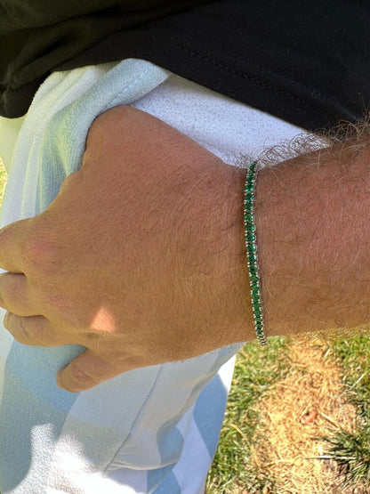 HarlemBling 3mm Green CZ Tennis Bracelet Real Iced 925 Sterling Silver Mens Ladies 6-8.5"