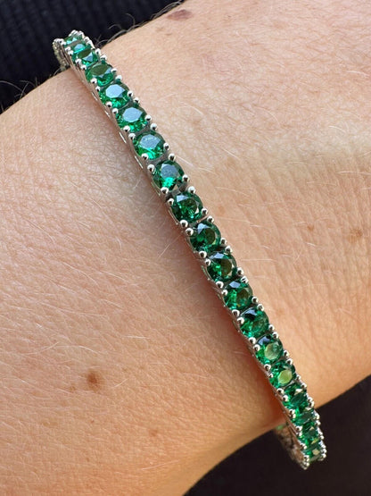 HarlemBling 3mm Green CZ Tennis Bracelet Real Iced 925 Sterling Silver Mens Ladies 6-8.5"