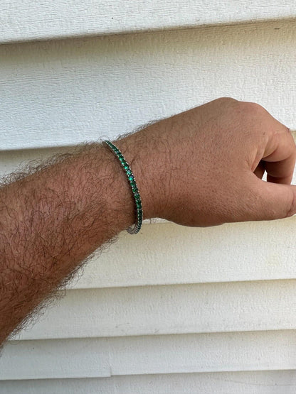 HarlemBling 3mm Green CZ Tennis Bracelet Real Iced 925 Sterling Silver Mens Ladies 6-8.5"