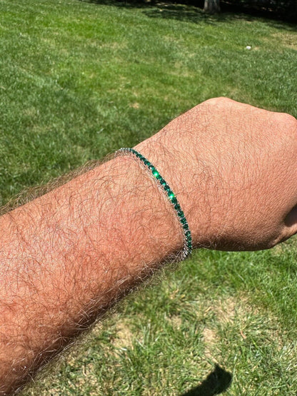 HarlemBling 3mm Green CZ Tennis Bracelet Real Iced 925 Sterling Silver Mens Ladies 6-8.5"