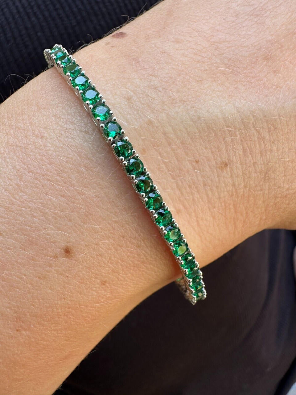 HarlemBling 3mm Green CZ Tennis Bracelet Real Iced 925 Sterling Silver Mens Ladies 6-8.5"