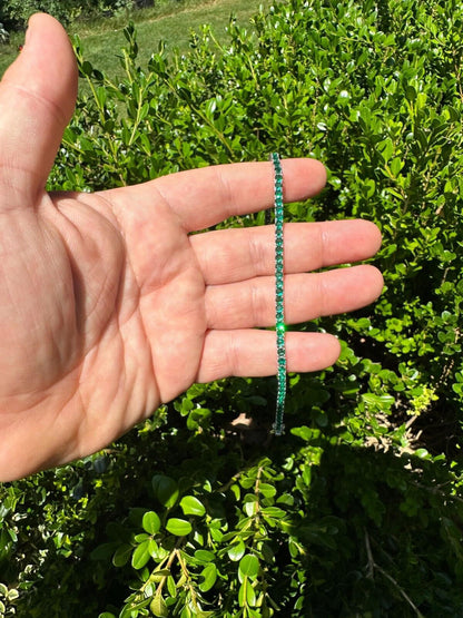 HarlemBling 3mm Green CZ Tennis Bracelet Real Iced 925 Sterling Silver Mens Ladies 6-8.5"