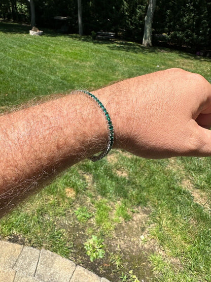 HarlemBling 3mm Green CZ Tennis Bracelet Real Iced 925 Sterling Silver Mens Ladies 6-8.5"