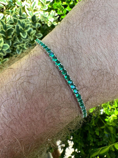 HarlemBling 3mm Green CZ Tennis Bracelet Real Iced 925 Sterling Silver Mens Ladies 6-8.5"