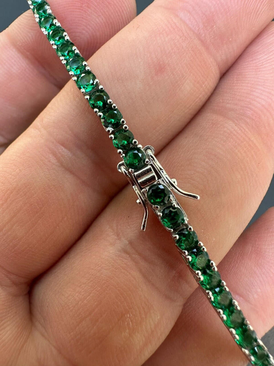 HarlemBling 3mm Green CZ Tennis Bracelet Real Iced 925 Sterling Silver Mens Ladies 6-8.5"