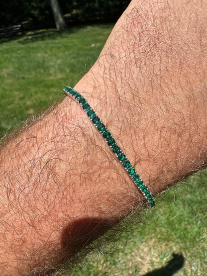HarlemBling 3mm Green CZ Tennis Bracelet Real Iced 925 Sterling Silver Mens Ladies 6-8.5"