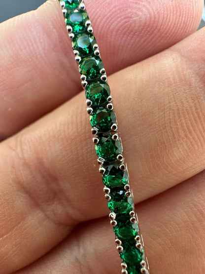 HarlemBling 3mm Green CZ Tennis Bracelet Real Iced 925 Sterling Silver Mens Ladies 6-8.5"