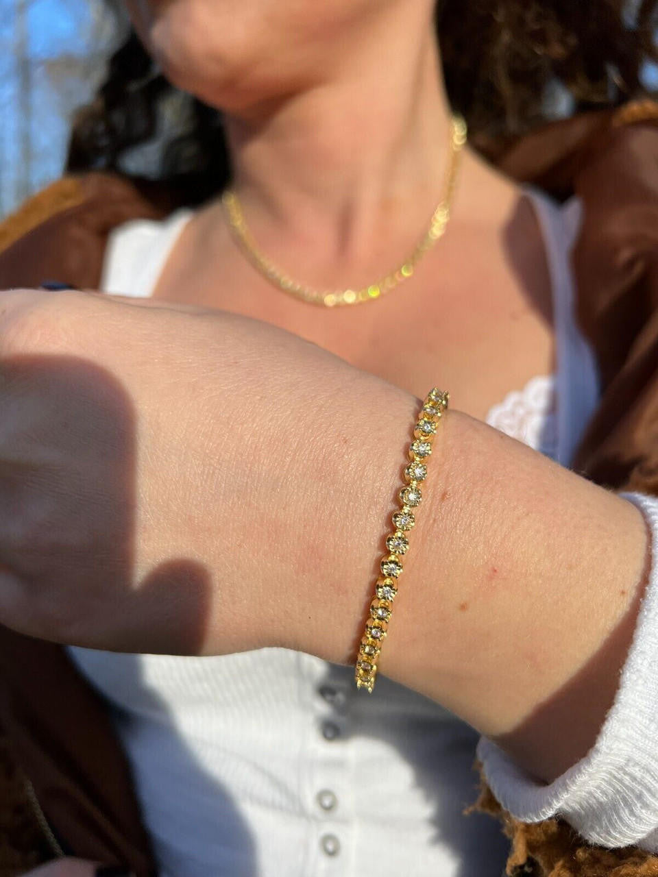 HarlemBling 3mm MOISSANITE Illusion Set Tennis Bracelet 14k Gold Vermeil 925 Silver 6-8.5"