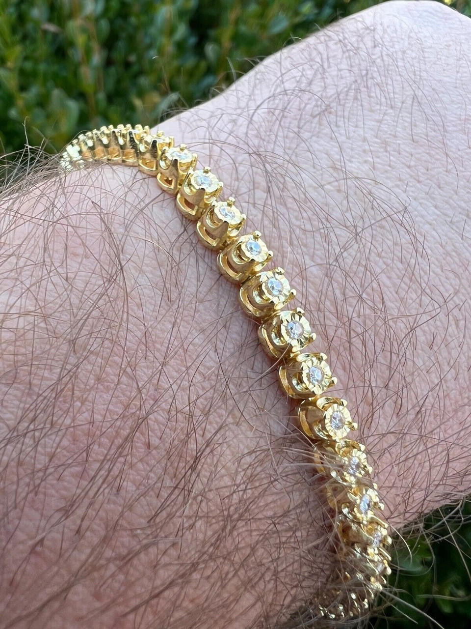 HarlemBling 3mm MOISSANITE Illusion Set Tennis Bracelet 14k Gold Vermeil 925 Silver 6-8.5"