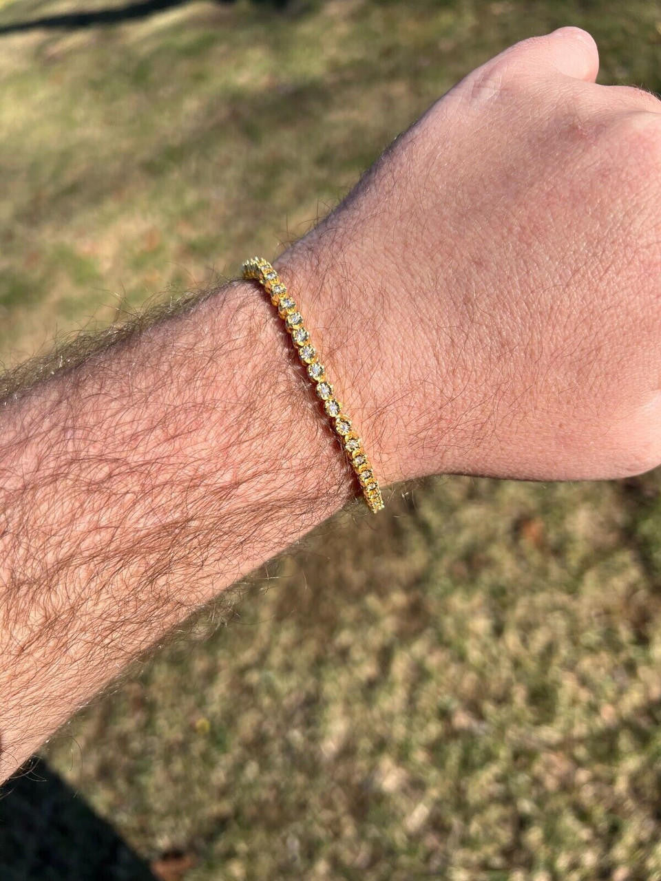 HarlemBling 3mm MOISSANITE Illusion Set Tennis Bracelet 14k Gold Vermeil 925 Silver 6-8.5"