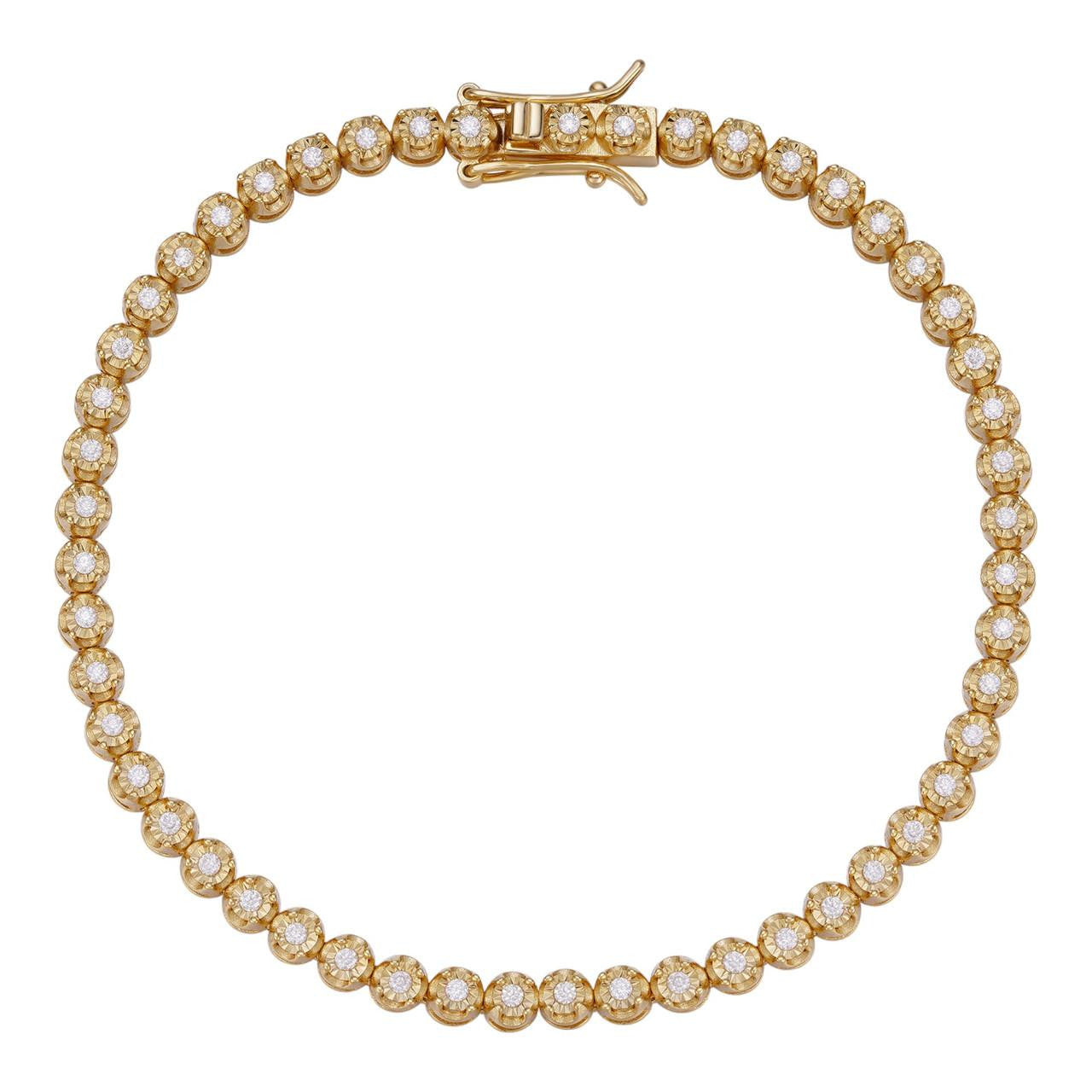 HarlemBling 3mm MOISSANITE Illusion Set Tennis Bracelet 14k Gold Vermeil 925 Silver 6-8.5"