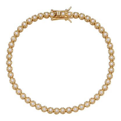 HarlemBling 3mm MOISSANITE Illusion Set Tennis Bracelet 14k Gold Vermeil 925 Silver 6-8.5"