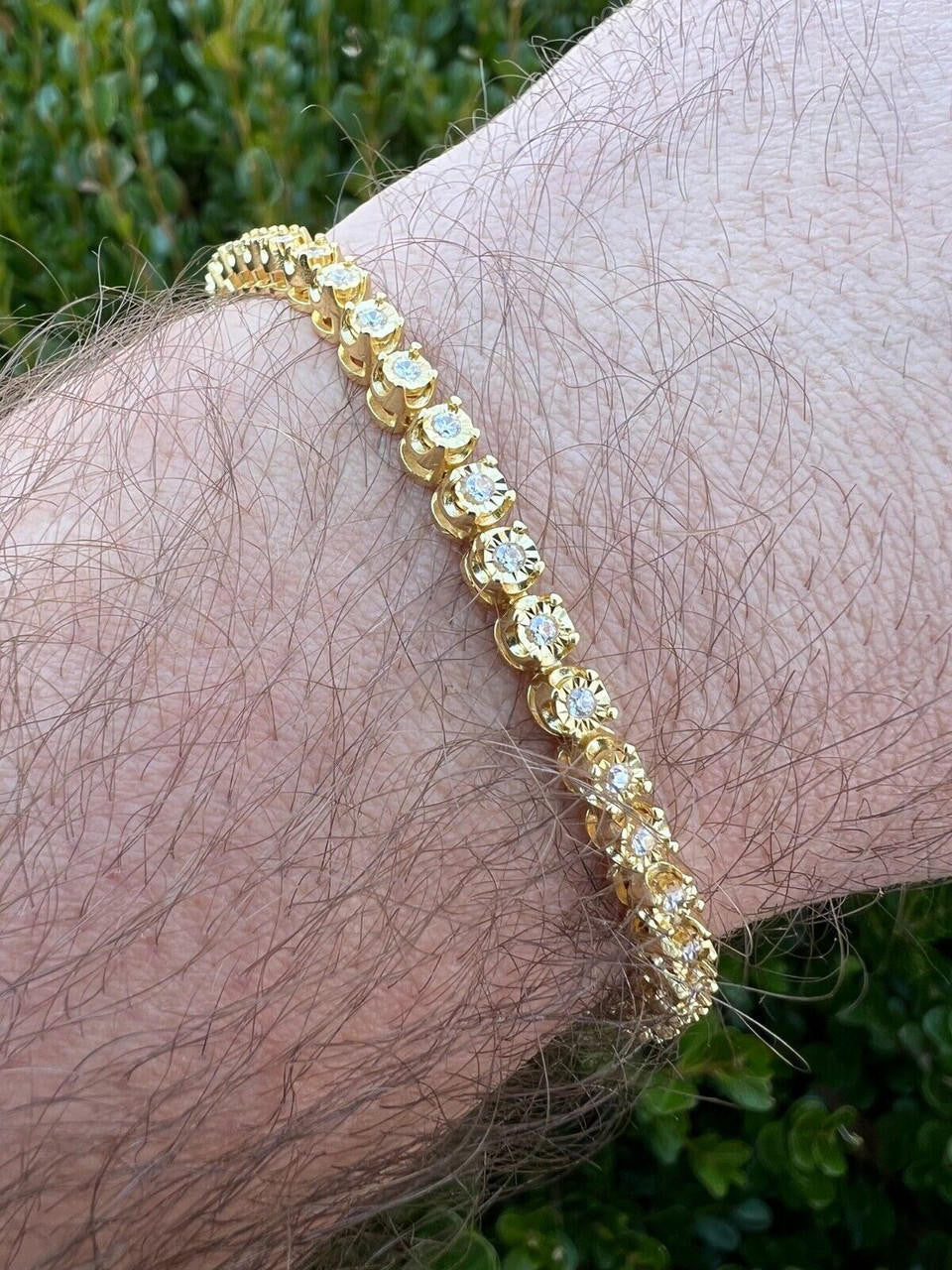 HarlemBling 3mm MOISSANITE Illusion Set Tennis Bracelet 14k Gold Vermeil 925 Silver 6-8.5"