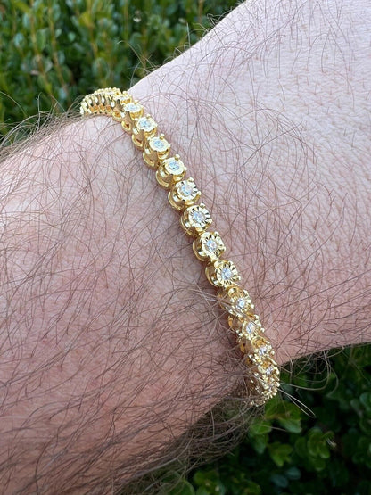 HarlemBling 3mm MOISSANITE Illusion Set Tennis Bracelet 14k Gold Vermeil 925 Silver 6-8.5"