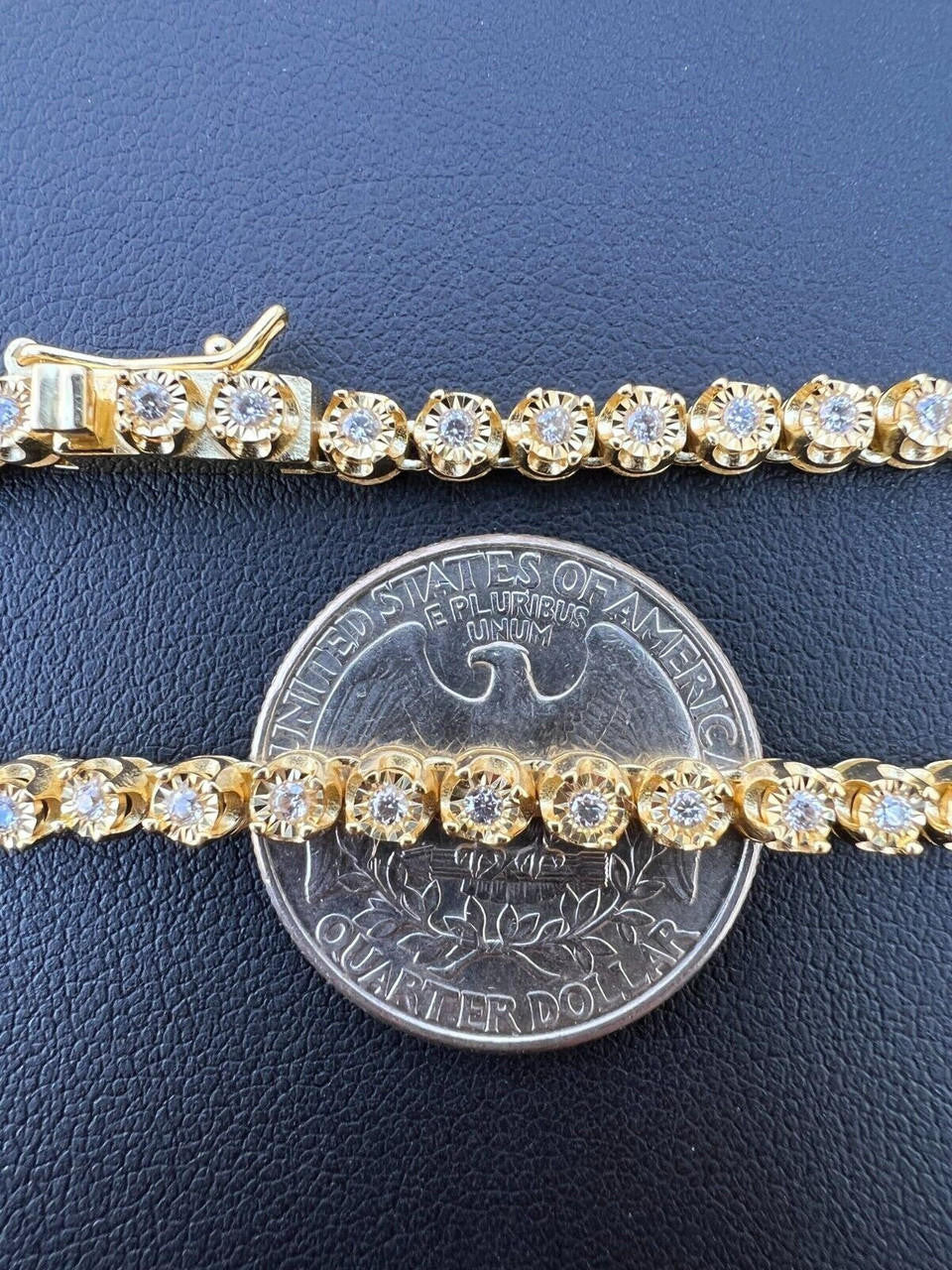 HarlemBling 3mm MOISSANITE Illusion Set Tennis Bracelet 14k Gold Vermeil 925 Silver 6-8.5"