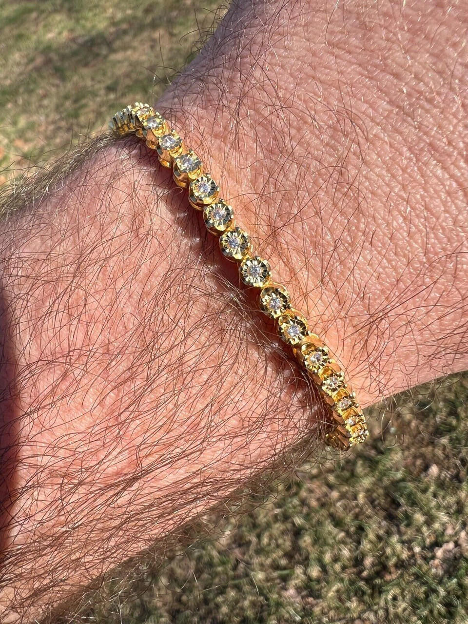 HarlemBling 3mm MOISSANITE Illusion Set Tennis Bracelet 14k Gold Vermeil 925 Silver 6-8.5"