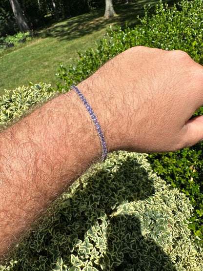 HarlemBling 3mm Purple CZ Tennis Bracelet Real Iced 925 Sterling Silver Mens Ladies 6-8.5"