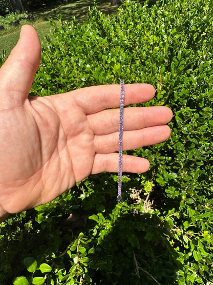 HarlemBling 3mm Purple CZ Tennis Bracelet Real Iced 925 Sterling Silver Mens Ladies 6-8.5"