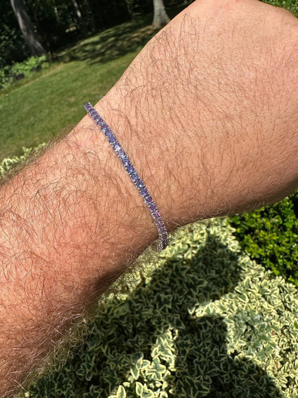 HarlemBling 3mm Purple CZ Tennis Bracelet Real Iced 925 Sterling Silver Mens Ladies 6-8.5"