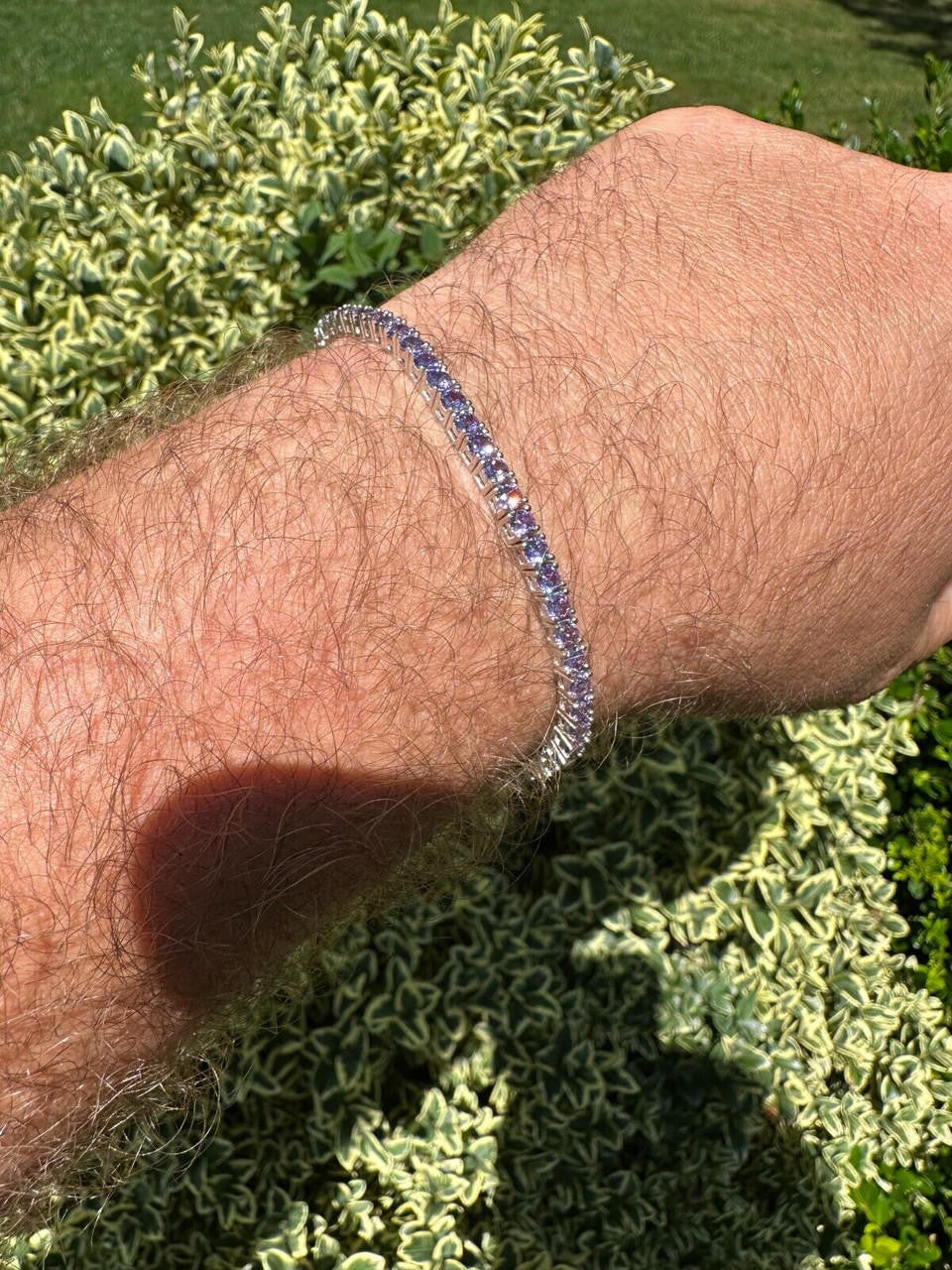 HarlemBling 3mm Purple CZ Tennis Bracelet Real Iced 925 Sterling Silver Mens Ladies 6-8.5"