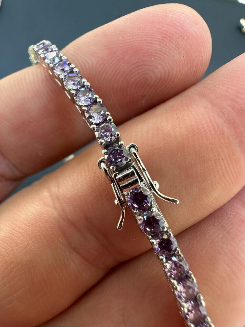 HarlemBling 3mm Purple CZ Tennis Bracelet Real Iced 925 Sterling Silver Mens Ladies 6-8.5"