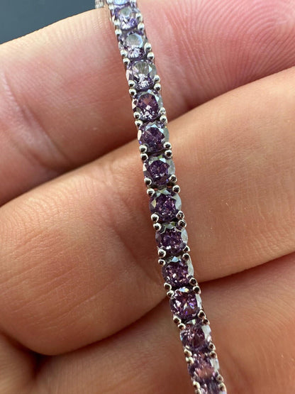 HarlemBling 3mm Purple CZ Tennis Bracelet Real Iced 925 Sterling Silver Mens Ladies 6-8.5"