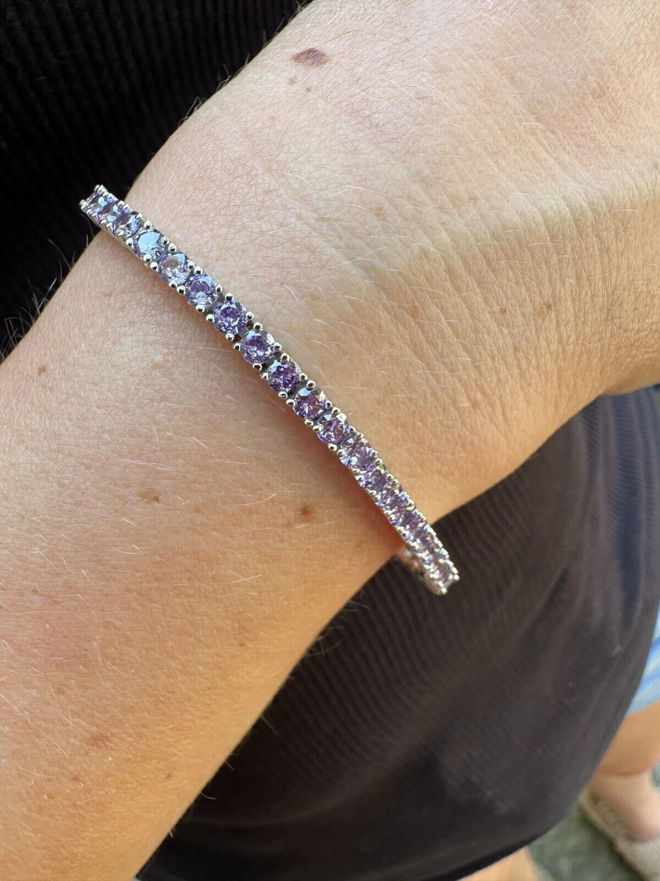 HarlemBling 3mm Purple CZ Tennis Bracelet Real Iced 925 Sterling Silver Mens Ladies 6-8.5"