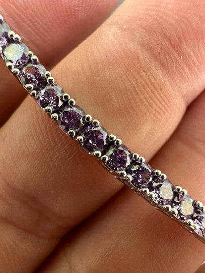 HarlemBling 3mm Purple CZ Tennis Bracelet Real Iced 925 Sterling Silver Mens Ladies 6-8.5"