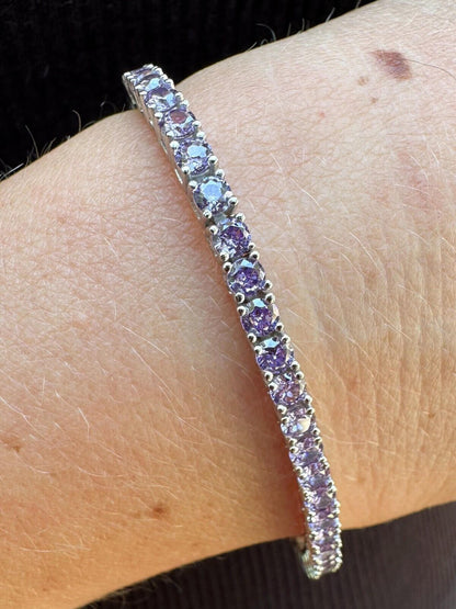HarlemBling 3mm Purple CZ Tennis Bracelet Real Iced 925 Sterling Silver Mens Ladies 6-8.5"
