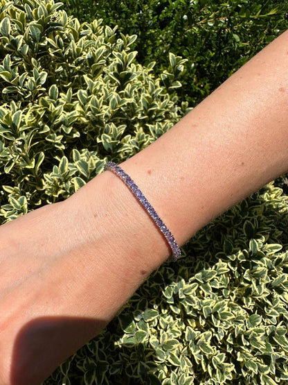 HarlemBling 3mm Purple CZ Tennis Bracelet Real Iced 925 Sterling Silver Mens Ladies 6-8.5"