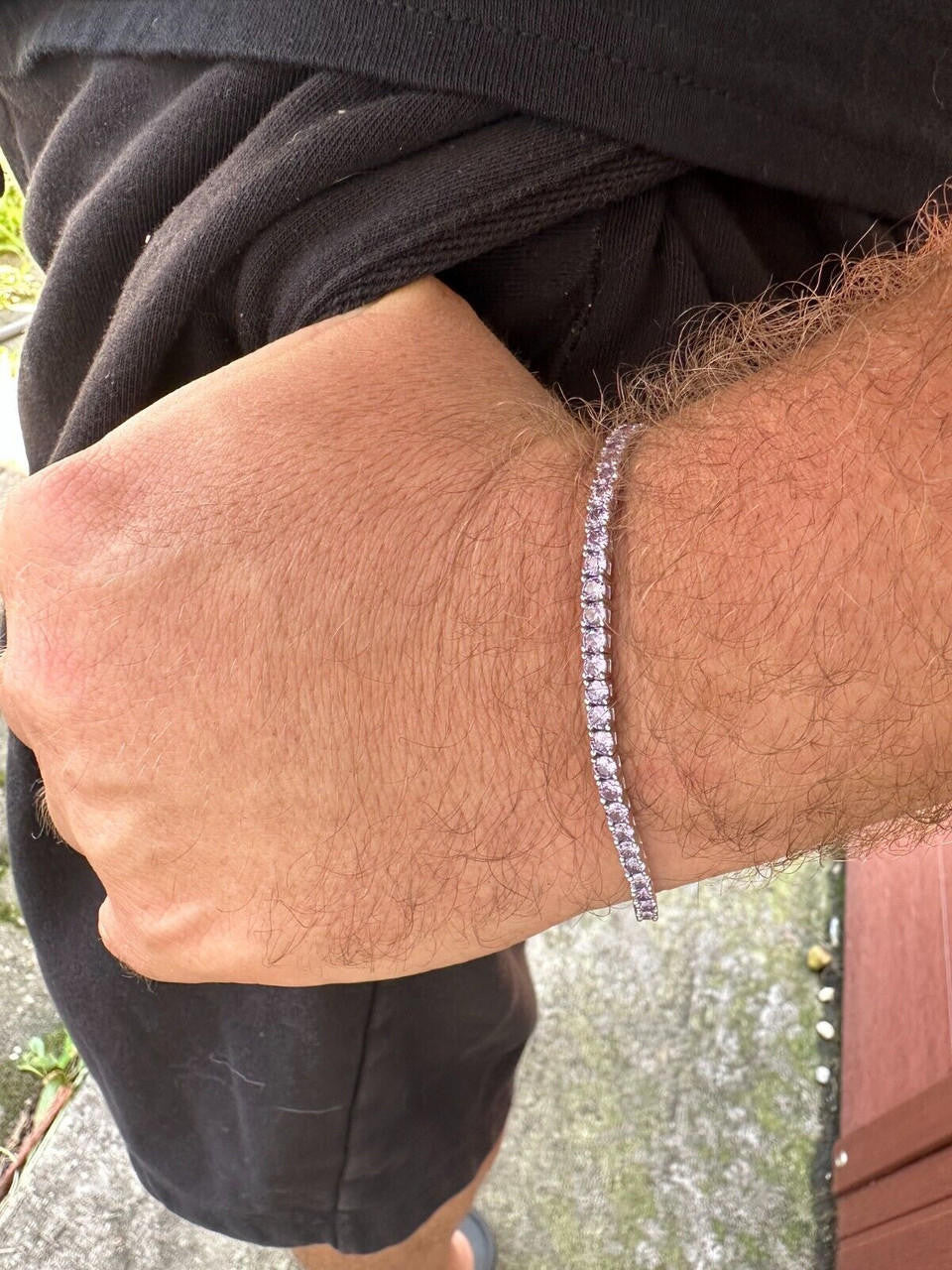 HarlemBling 3mm Purple CZ Tennis Bracelet Real Iced 925 Sterling Silver Mens Ladies 6-8.5"