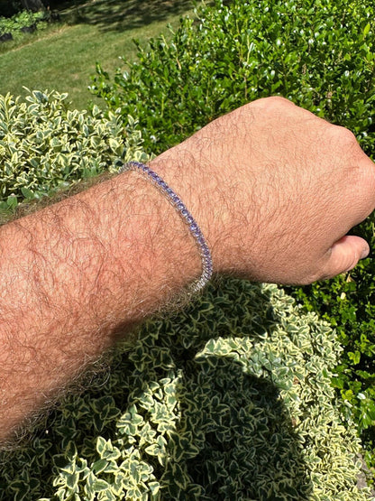 HarlemBling 3mm Purple CZ Tennis Bracelet Real Iced 925 Sterling Silver Mens Ladies 6-8.5"