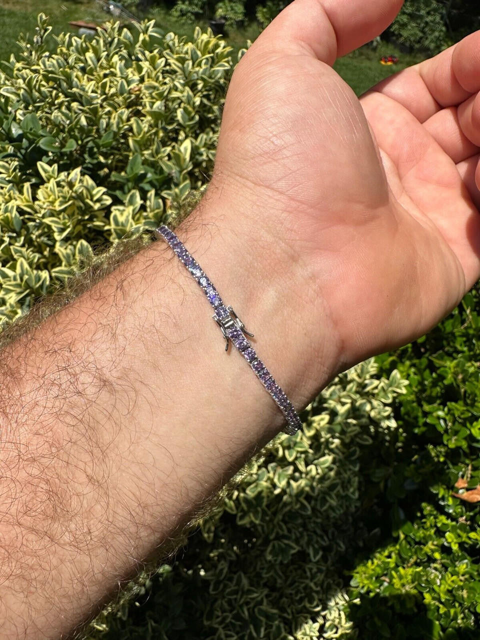 HarlemBling 3mm Purple CZ Tennis Bracelet Real Iced 925 Sterling Silver Mens Ladies 6-8.5"