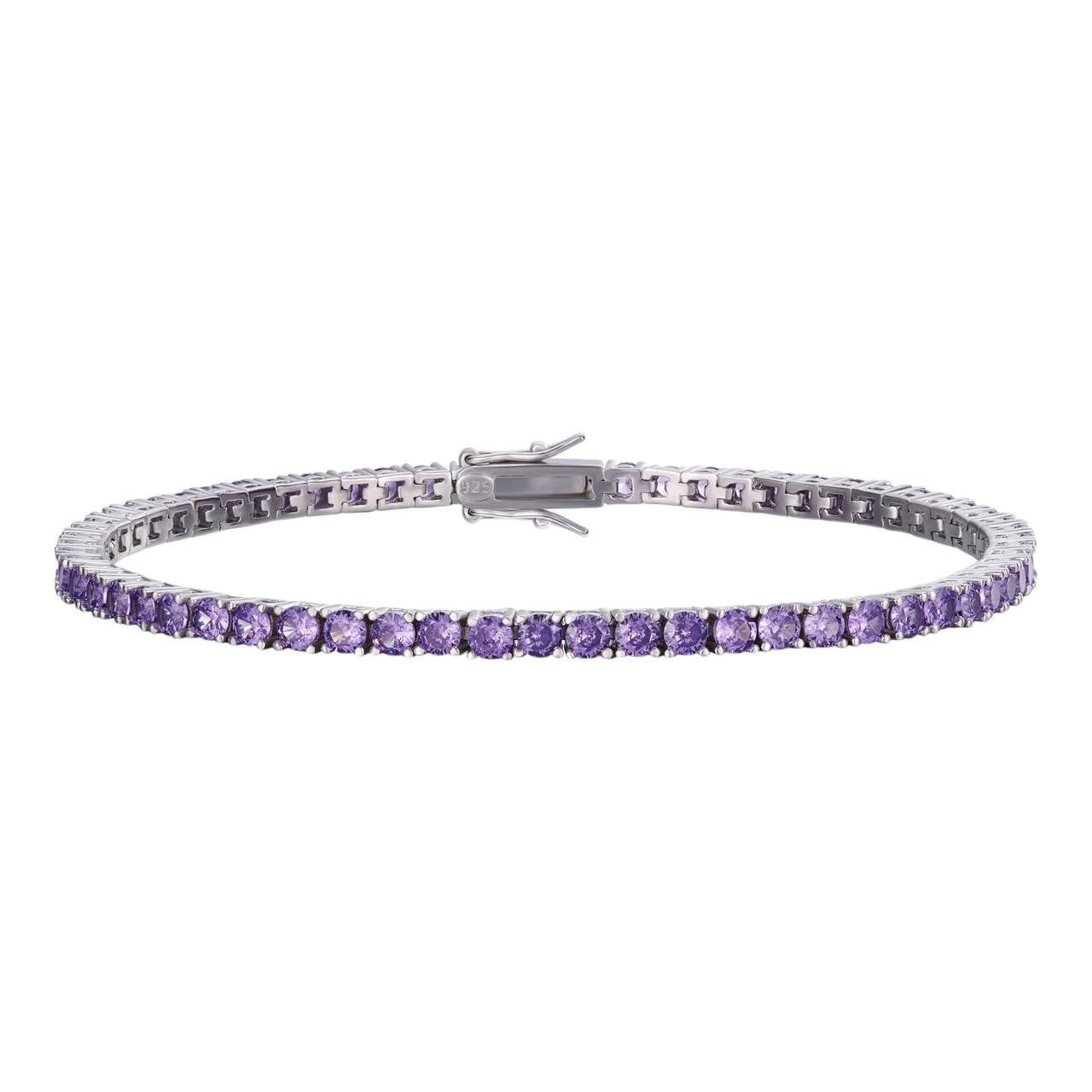 HarlemBling 3mm Purple CZ Tennis Bracelet Real Iced 925 Sterling Silver Mens Ladies 6-8.5"