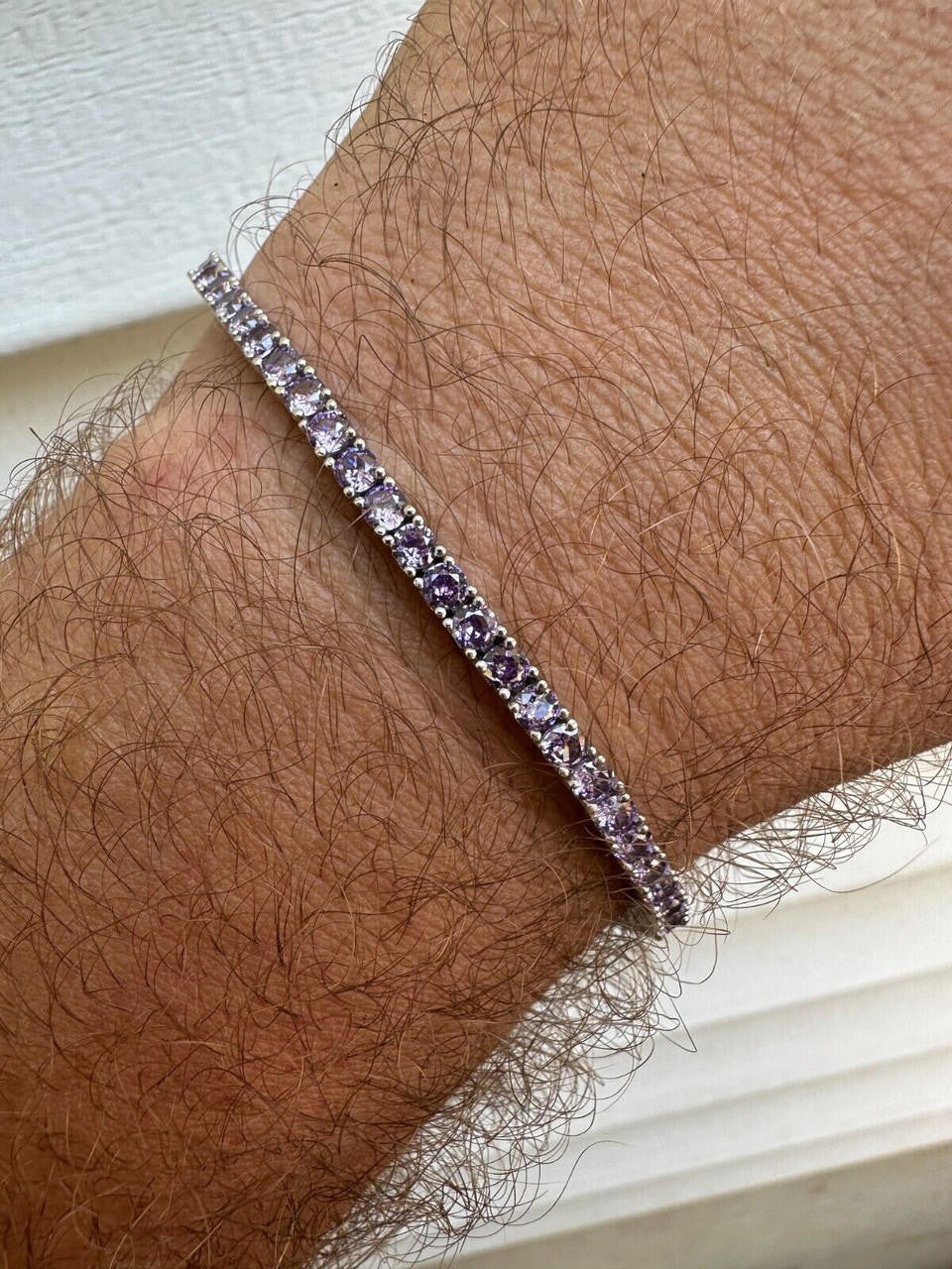 HarlemBling 3mm Purple CZ Tennis Bracelet Real Iced 925 Sterling Silver Mens Ladies 6-8.5"